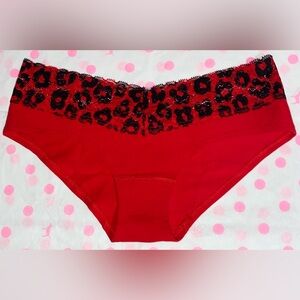RARE Vintage Victoria's Secret PINK panties lace cotton hipster Y2K red leopard
